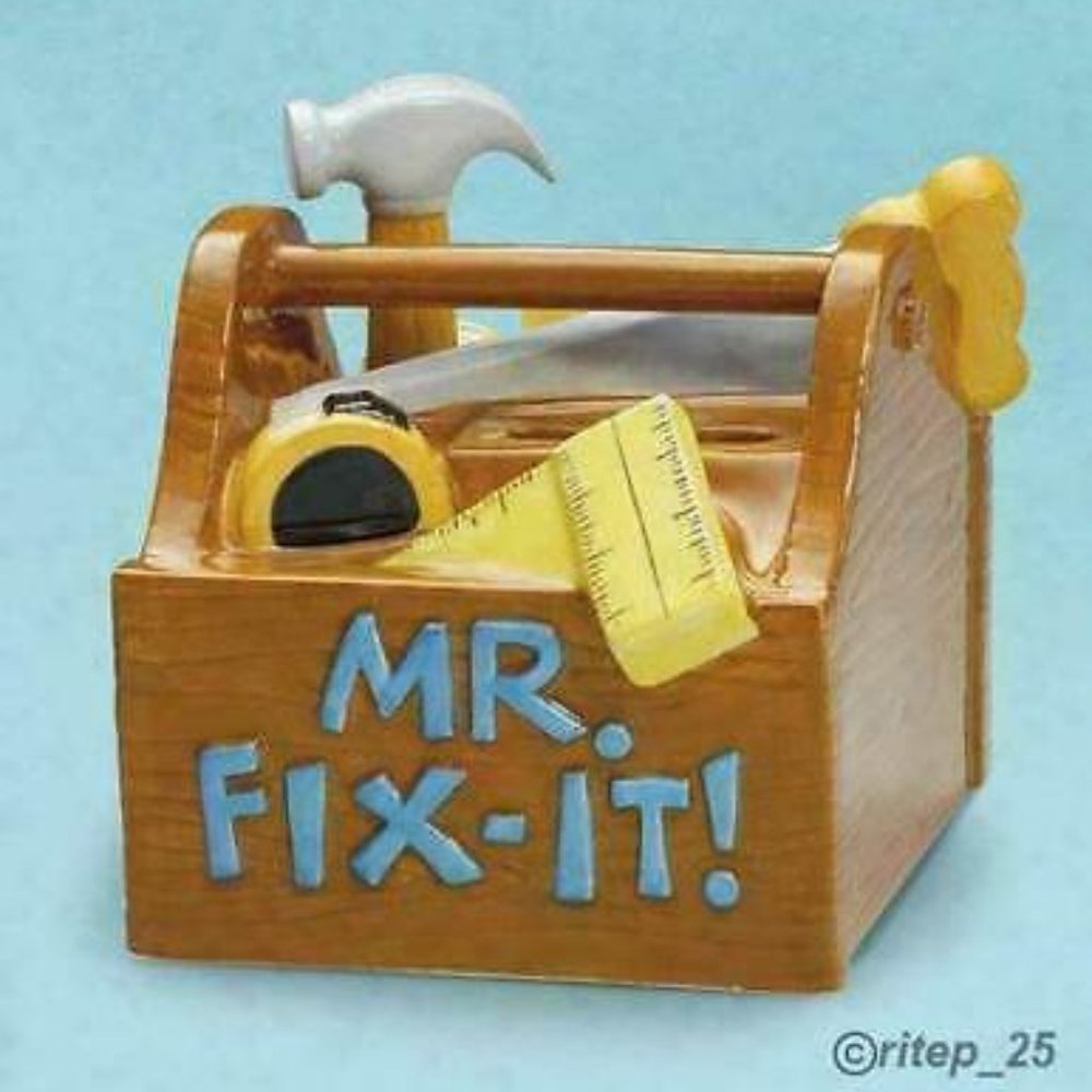GIMMIE A BREAK CERAMIC TOOL BOX, "MR. FIX-IT!" Savings Bank Nobility - New